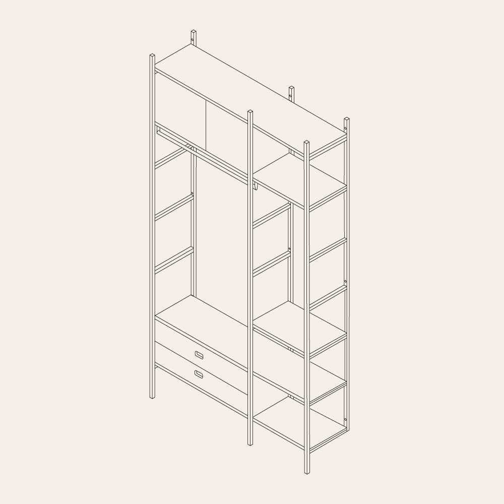 en ritning av en hallhylla med kädstång och skåp