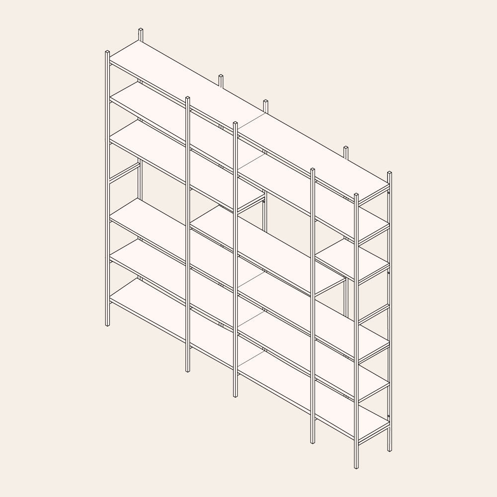 en ritning av en off-white hylla i måtten 244x237 cm