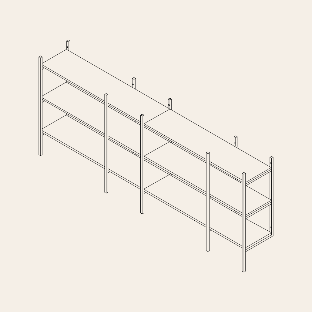 ritning av en hylla i måtten 246x101 cm 